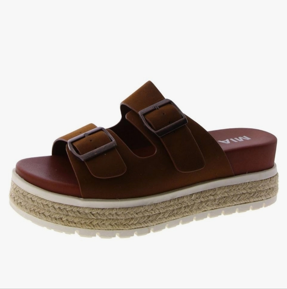 MIA Tan/brown Double-Buckle Platform Sandals